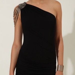 TART | One Shoulder Ruched Dress - Gunmetal Beads